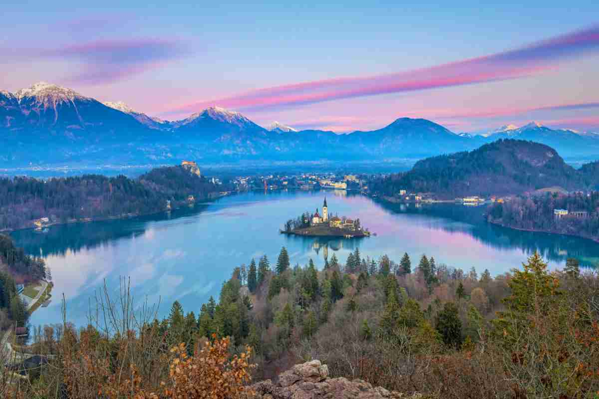 Bled Slovenia panorama dall'alto sul lago